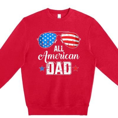 All american dad US flag sunglasses for matching 4th of July Premium Crewneck Sweatshirt