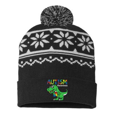 Autism Awareness Dino Autistic Cute Dinosaur USA-Made Snowflake Beanie