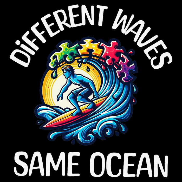 Autism Awareness Different Waves Same Ocean Surf Flat Bill Trucker Hat