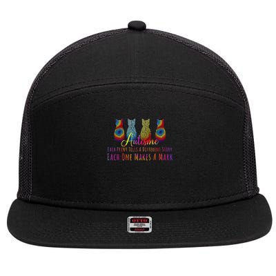 Autism Awareness Day Cats Each Print Tells A Different Story 7 Panel Mesh Trucker Snapback Hat