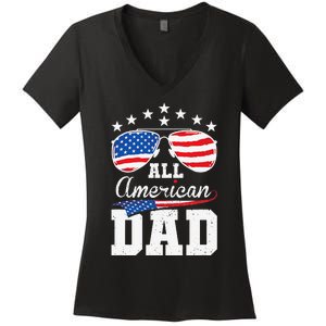 All American Dad 4th of July Matching Family Women's V-Neck T-Shirt