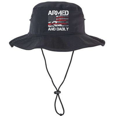 Armed And Dadly Funny Deadly Father For Fathers Day USA Flag Bucket Hat