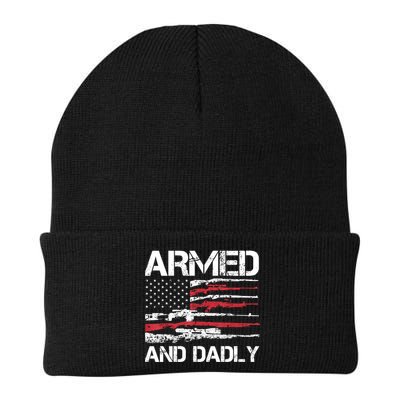 Armed And Dadly Funny Deadly Father For Fathers Day USA Flag Beanie