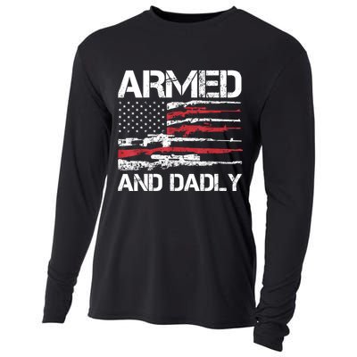 Armed And Dadly Funny Deadly Father For Fathers Day USA Flag Cooling Performance Long Sleeve Crew
