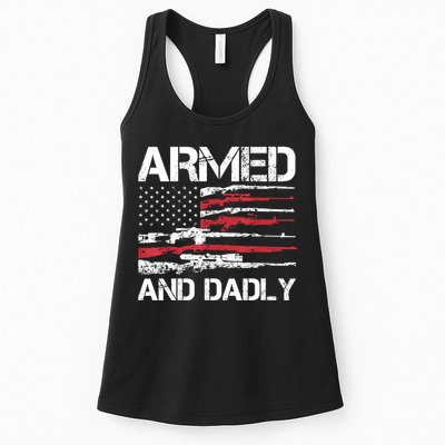 Armed And Dadly Funny Deadly Father For Fathers Day USA Flag Womens Tank Top