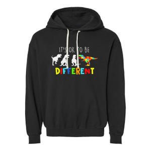 Autism Awareness Dinosaur Kid Boys Its Ok To Be Different Garment-Dyed Fleece Hoodie