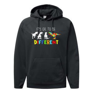 Autism Awareness Dinosaur Kid Boys Its Ok To Be Different Performance Fleece Hoodie