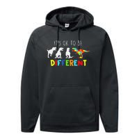 Autism Awareness Dinosaur Kid Boys Its Ok To Be Different Performance Fleece Hoodie