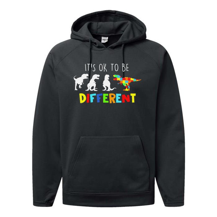 Autism Awareness Dinosaur Kid Boys Its Ok To Be Different Performance Fleece Hoodie