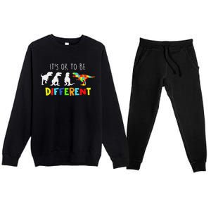 Autism Awareness Dinosaur Kid Boys Its Ok To Be Different Premium Crewneck Sweatsuit Set