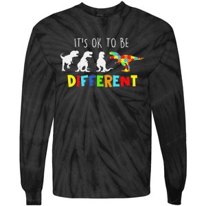 Autism Awareness Dinosaur Kid Boys Its Ok To Be Different Tie-Dye Long Sleeve Shirt