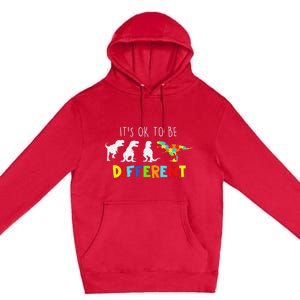 Autism Awareness Dinosaur Kid Boys Its Ok To Be Different Premium Pullover Hoodie