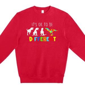 Autism Awareness Dinosaur Kid Boys Its Ok To Be Different Premium Crewneck Sweatshirt