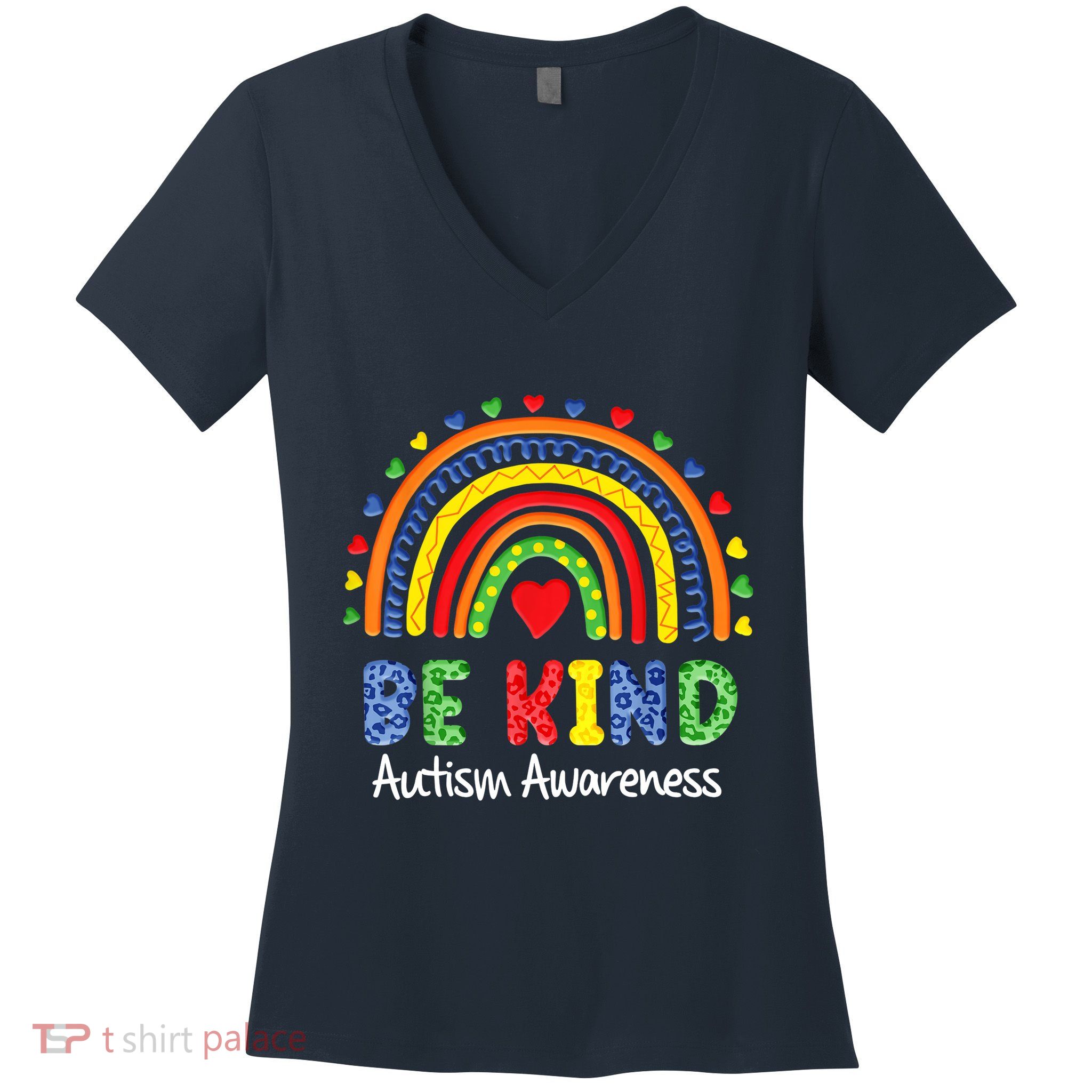 Autism Awareness Day Colorful Rainbow Be Kind Women's V-Neck T-Shirt