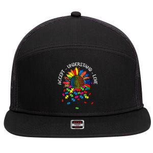 Autism Awareness Daisy Flower Accept Understand Love For Kid 7 Panel Mesh Trucker Snapback Hat