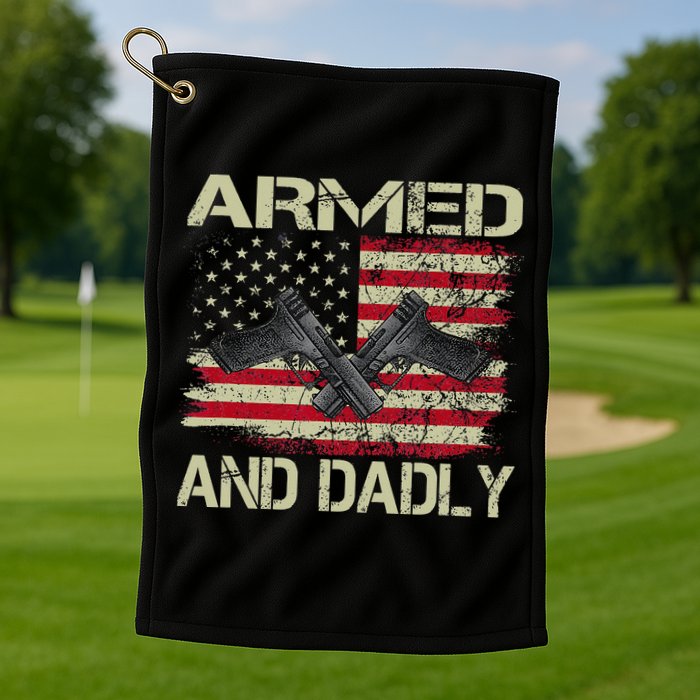 Armed And Dadly Funny Deadly Father For Father's Day Golf Towel