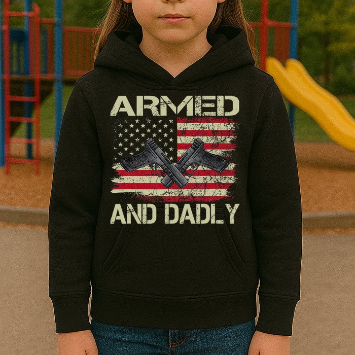 Armed And Dadly Funny Deadly Father For Father's Day Kids Hoodie