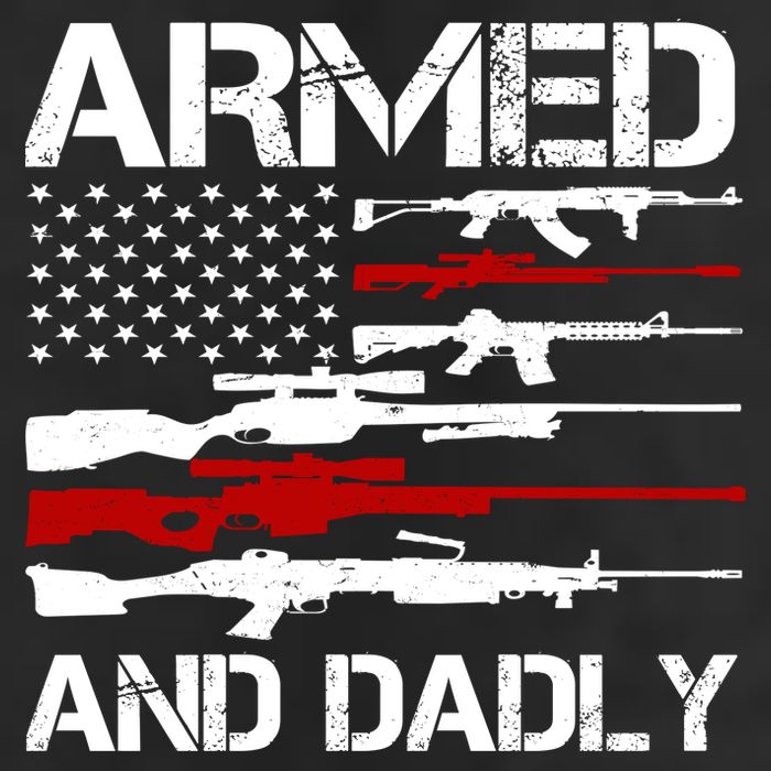 Armed And Dadly Usa Patriotic Fathers Day 7 Panel Mesh Trucker Snapback Hat