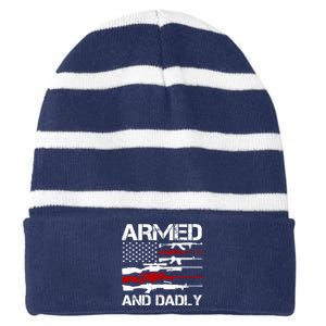 Armed And Dadly Usa Patriotic Fathers Day Striped Beanie with Solid Band