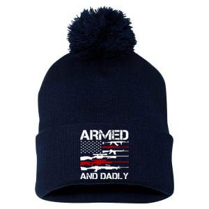 Armed And Dadly Usa Patriotic Fathers Day Pom Pom 12in Knit Beanie