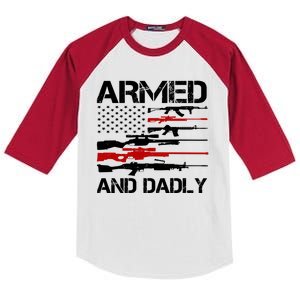 Armed And Dadly Usa Patriotic Fathers Day Kids Colorblock Raglan Jersey