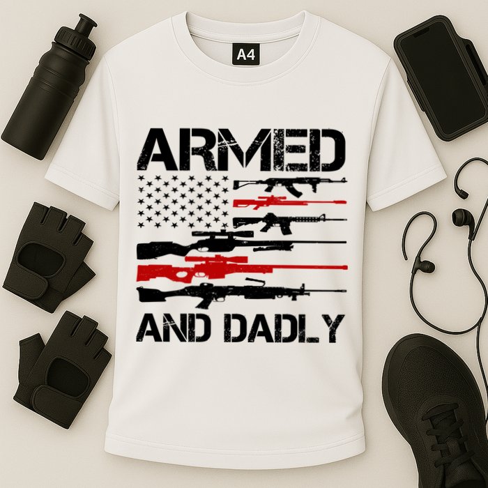 Armed And Dadly Usa Patriotic Fathers Day Cooling Performance Crew T-Shirt