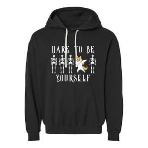 Autism Awareness Dare To Be Yourself Unicorn Dabbing Autism Meaningful Gift Garment-Dyed Fleece Hoodie