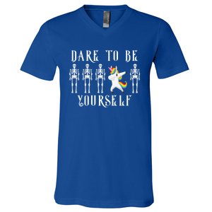 Autism Awareness Dare To Be Yourself Unicorn Dabbing Autism Meaningful Gift V-Neck T-Shirt