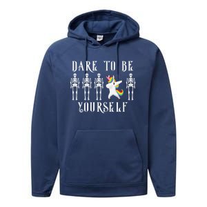 Autism Awareness Dare To Be Yourself Unicorn Dabbing Autism Meaningful Gift Performance Fleece Hoodie