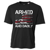 Armed And Dadly Funny Deadly Father For Fathers Day USA Flag Cooling Performance Crew T-Shirt