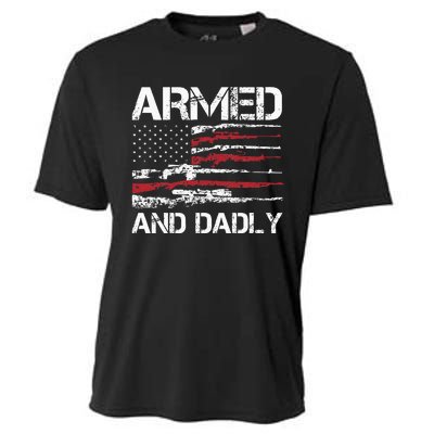 Armed And Dadly Funny Deadly Father For Fathers Day USA Flag Cooling Performance Crew T-Shirt