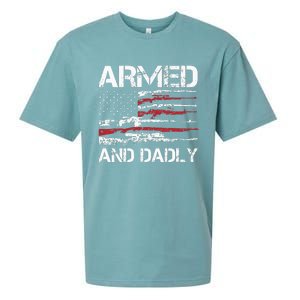 Armed And Dadly Funny Deadly Father For Fathers Day USA Flag Sueded Cloud Jersey T-Shirt