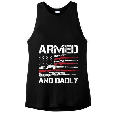 Armed And Dadly Funny Deadly Father For Fathers Day USA Flag Ladies PosiCharge Tri-Blend Wicking Tank