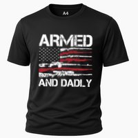 Armed And Dadly Funny Deadly Father For Fathers Day USA Flag Cooling Performance Crew T-Shirt