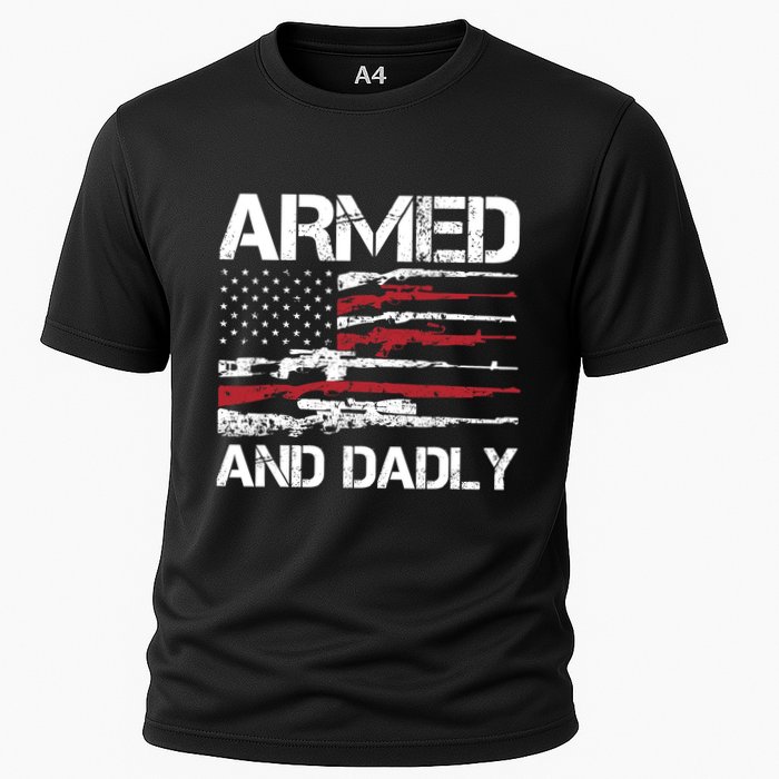 Armed And Dadly Funny Deadly Father For Fathers Day USA Flag Cooling Performance Crew T-Shirt