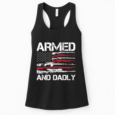 Armed And Dadly Funny Deadly Father For Fathers Day USA Flag Womens Tank Top