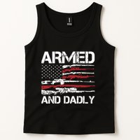Armed And Dadly Funny Deadly Father For Fathers Day USA Flag Tank Top