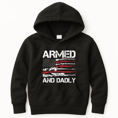 Armed And Dadly Funny Deadly Father For Fathers Day USA Flag Kids Hoodie