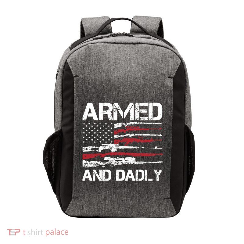 Armed And Dadly Funny Deadly Father For Fathers Day USA Flag Vector Backpack
