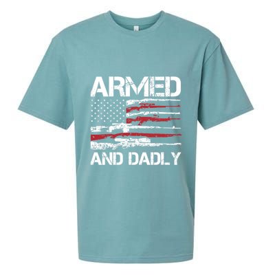 Armed And Dadly Funny Deadly Father For Fathers Day USA Flag Sueded Cloud Jersey T-Shirt