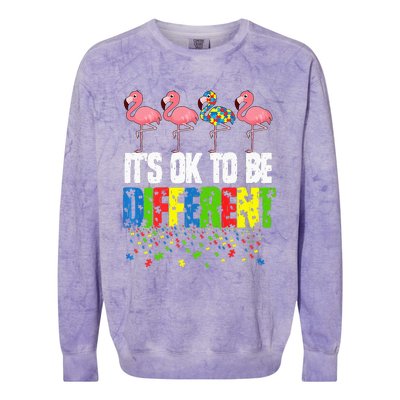 Autism Awareness Day Flamingo Gift It's Ok To Be Different Colorblast Crewneck Sweatshirt