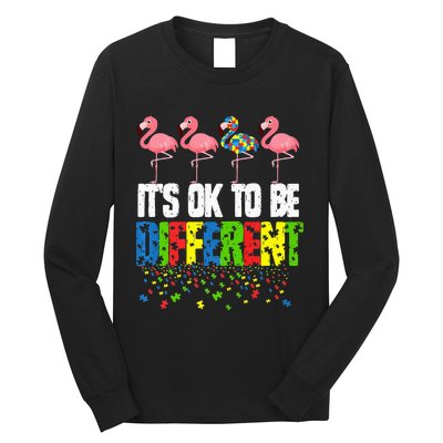 Autism Awareness Day Flamingo Gift It's Ok To Be Different Long Sleeve Shirt