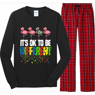 Autism Awareness Day Flamingo Gift It's Ok To Be Different Long Sleeve Pajama Set