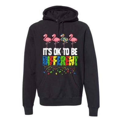 Autism Awareness Day Flamingo Gift It's Ok To Be Different Premium Hoodie