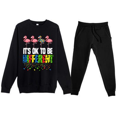 Autism Awareness Day Flamingo Gift It's Ok To Be Different Premium Crewneck Sweatsuit Set