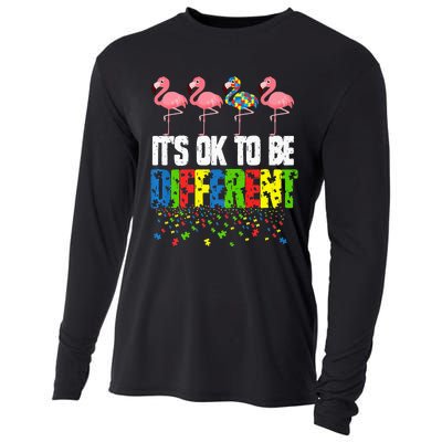 Autism Awareness Day Flamingo Gift It's Ok To Be Different Cooling Performance Long Sleeve Crew