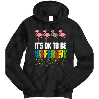 Autism Awareness Day Flamingo Gift It's Ok To Be Different Tie Dye Hoodie