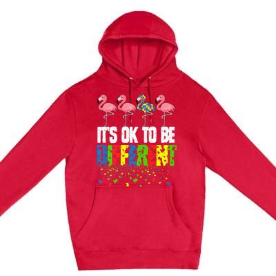 Autism Awareness Day Flamingo Gift It's Ok To Be Different Premium Pullover Hoodie