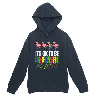 Autism Awareness Day Flamingo Gift It's Ok To Be Different Urban Pullover Hoodie