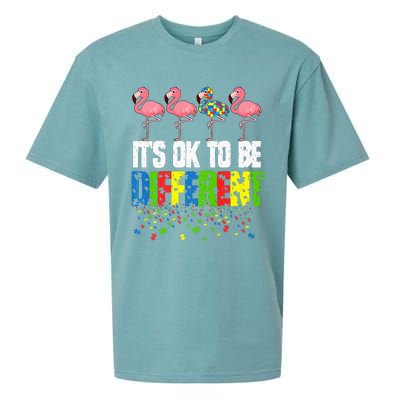 Autism Awareness Day Flamingo Gift It's Ok To Be Different Sueded Cloud Jersey T-Shirt